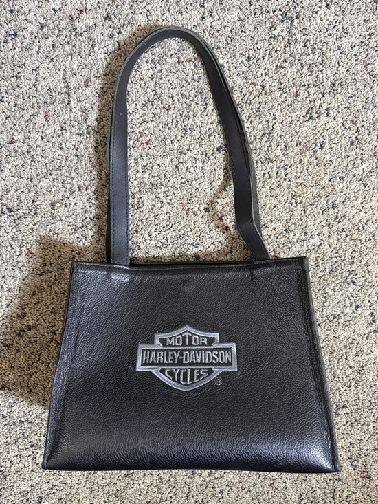 Harley-Davidson Handbags - Harley-Davidson Vintage Black Leather Shoulder Tote Bag with Embroidered Logo